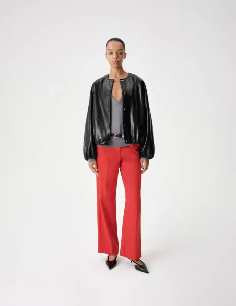 Marks & Spencer Faux Leather Bubble Hem Bomber Jacket Black