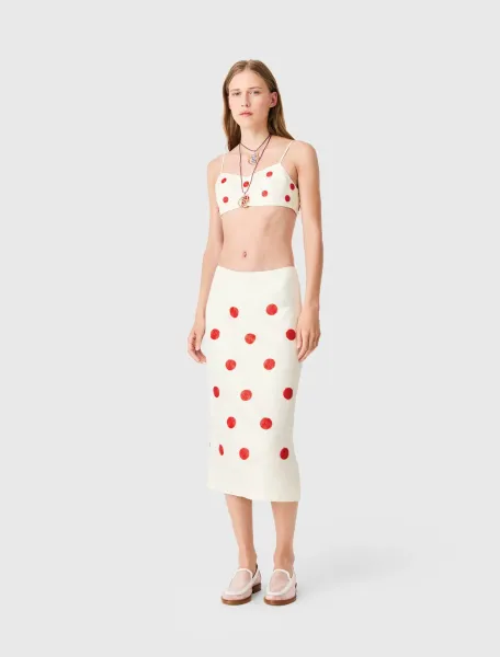 Embroidered linen and silk crop top