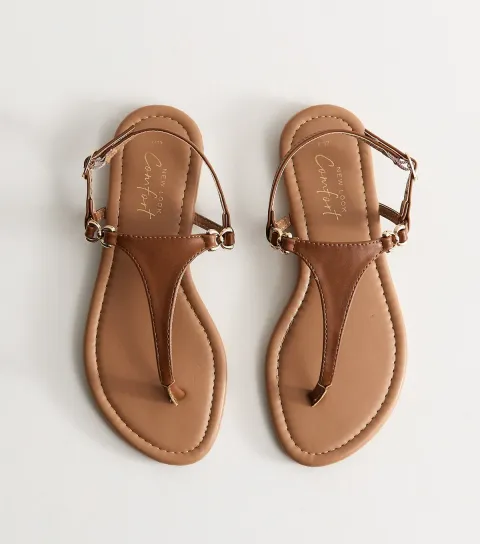 Women's Tan Faux Leather Toe Post Sandals Vegan