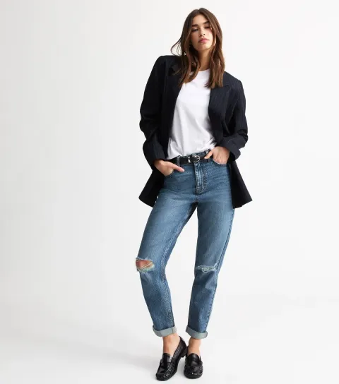 Women's Blue Ripped Mom Jeans