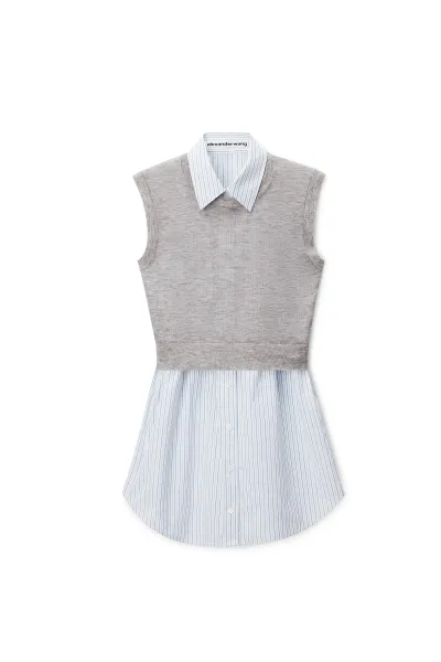 Layered sleeveless shirt dress with Knit Top
