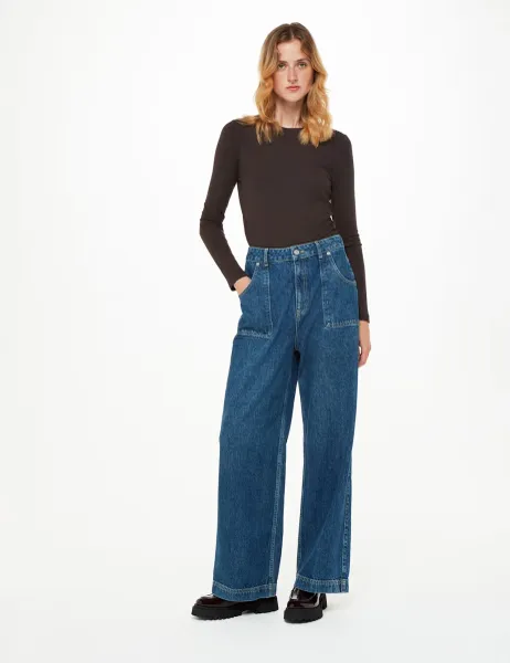 Whistles Ribbed Crew Neck Top Brown