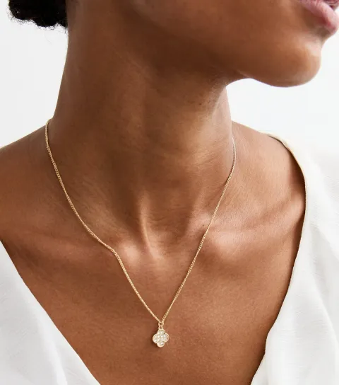 New Look Gold Tone Crystal Flower Necklace