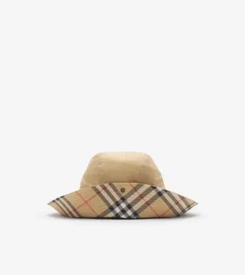 Check Brim Gabardine Hat in Flax beige