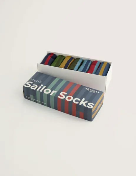Seasalt Cornwall 7 Pack Striped Sailor Socks Gift Box Multi