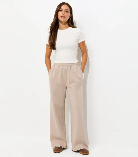 New Look Women's Petite Light Brown Cotton Rich Wide Leg Joggers