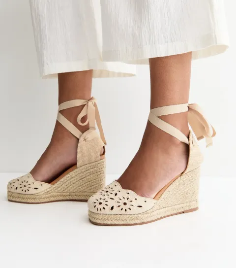 Women's Off White Broderie Embroidered Wedge Sandals