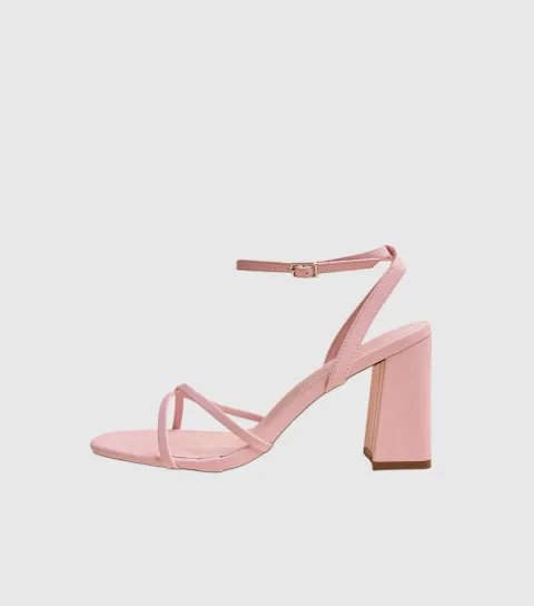 Women's Light Pink Matila Faux Leather Block Heel Sandals