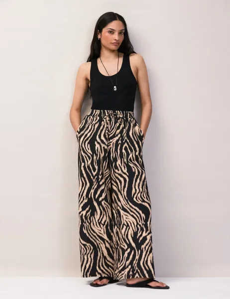 RO&ZO Zebra Print Wide Leg Trousers Black Mix
