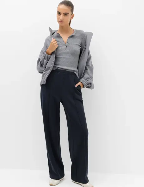 Marks & Spencer Cotton Rich Pintuck Wide Leg Trousers Navy
