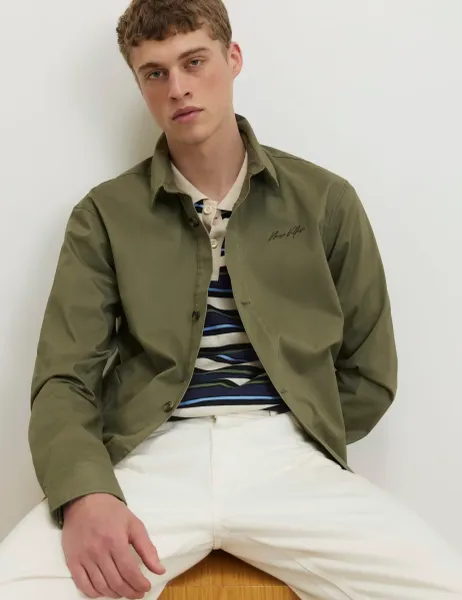 River Island Slim Fit Pure Cotton Overshirt Green