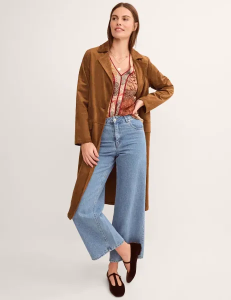 Monsoon Faux Suede Coat Tan
