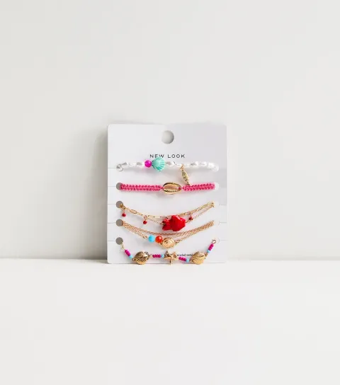 Pack of 8 Gold Tone Beaded Shell Bracelets
