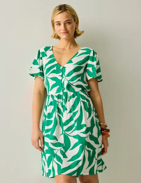 Regatta Tarida Floral V-Neck Knee Length Beach Dress Green Mix