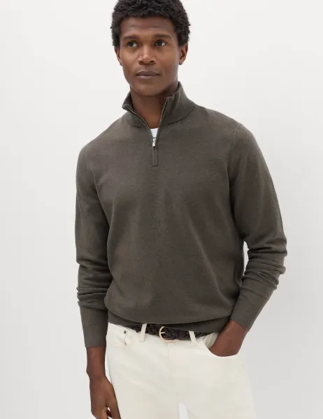 Marks & Spencer Air-Yarn Half Zip Jumper Medium Brown