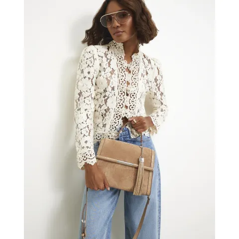 River Island Faux Suede Bar Front Charm Tote Bag