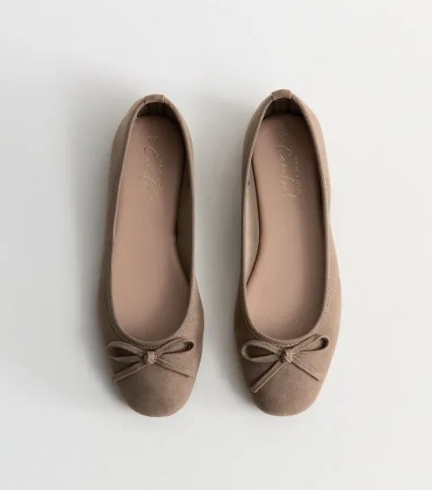 New Look Women's Light Brown Faux Suede Square Toe Ballerina Flats Vegan