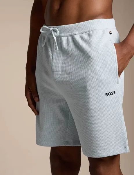Boss Cotton Rich Waffle Loungewear Shorts Light Blue