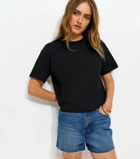 New Look Women's Black Cotton Boxy T-Shirt
