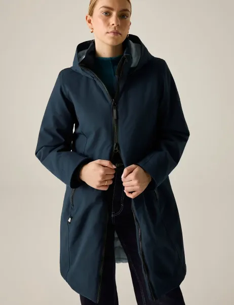 Marron Waterproof Hooded Longline Raincoat Navy
