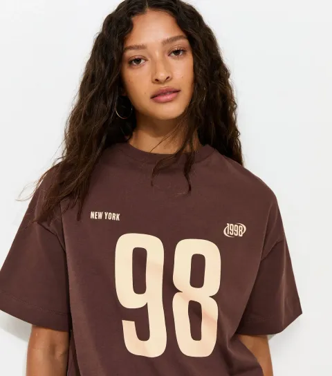 Women's Dark Brown Cotton 98 Logo Football T-Shirt