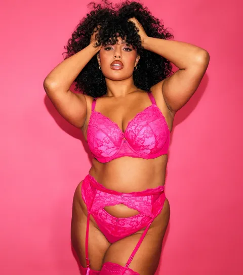 Women's Dark Pink Lace Padded Plunge Bra