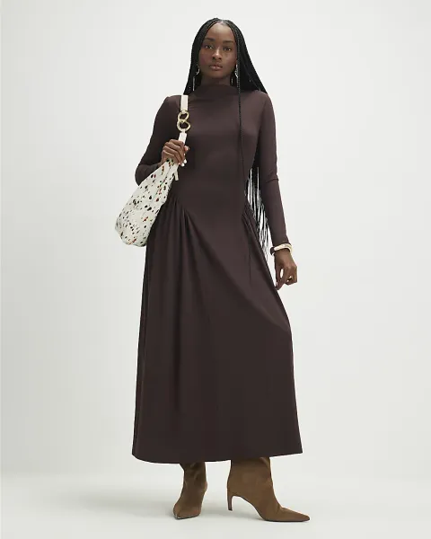 River Island Long Sleeve Gathered Waist Maxi Dress