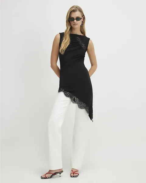 River Island Lace Trim Asymmetric Tunic Top