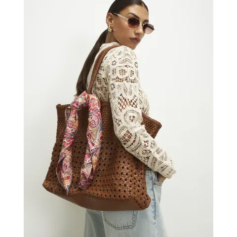 River Island Scarf Leather Woven Shopper Bag