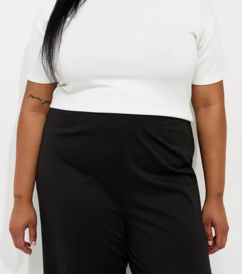 Women's Plus Size Black Jersey Wide Leg Trousers Curves