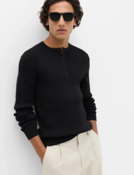 Marks & Spencer Cotton Blend Smart Henley Jumper Black