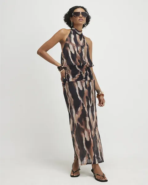 River Island Animal Print Halter Neck Midi Dress