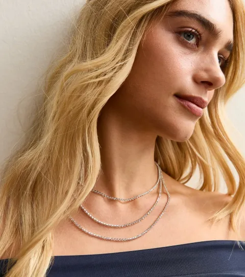 Silver Tone Diamante Layered Necklace