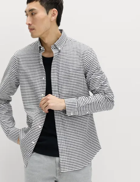Marks & Spencer Ultimate Pure Cotton Check Oxford Shirt Black Mix