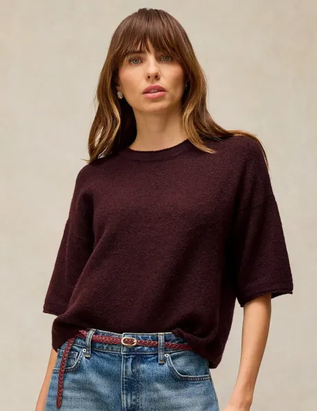 White Stuff Kate Crew Neck Knitted T-Shirt Brown