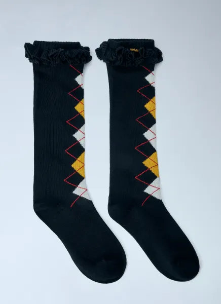GANNI Argyle Ruffle Cuff Socks