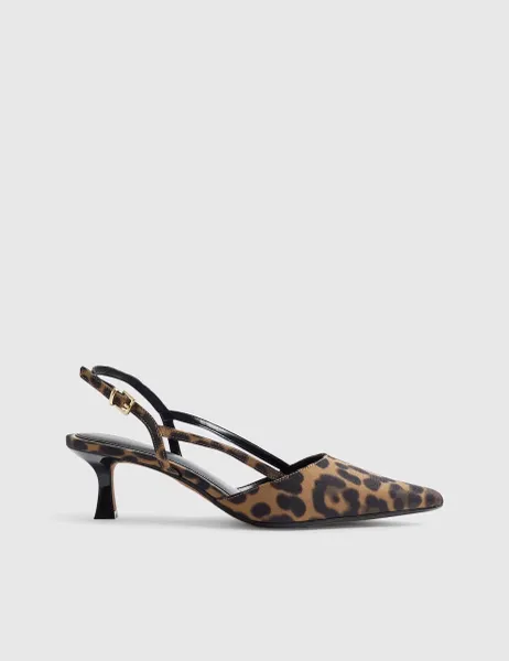 River Island Leopard Print Kitten Heel Pointed Slingback Shoes Brown Mix