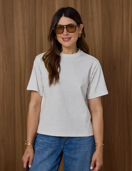 WAT THE BRAND Pure Cotton Crew Neck T-Shirt Beige Mix