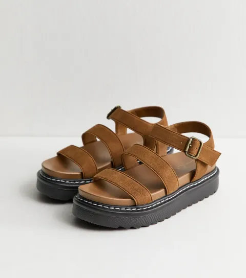 Women's Tan Faux Suede Flatform Sandals Vegan