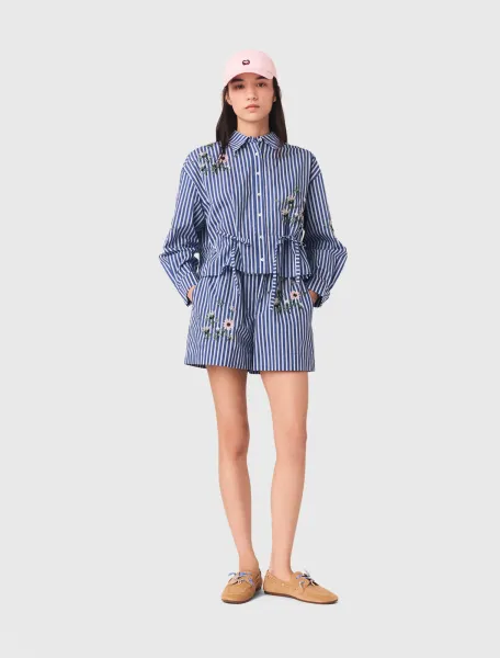 Cropped embroidered striped shirt