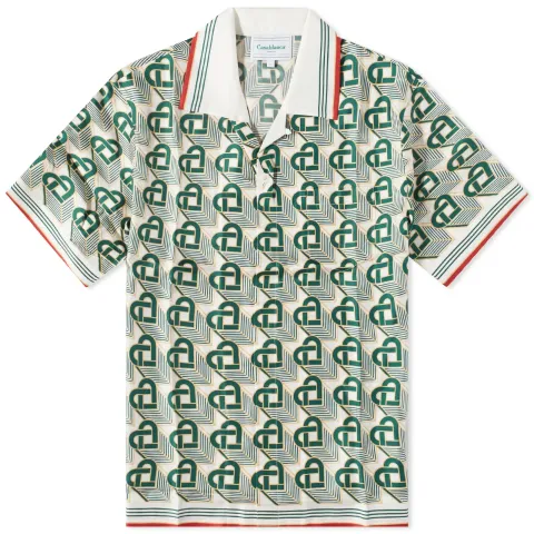 Heart Monogram Short Sleeve Silk Shirt