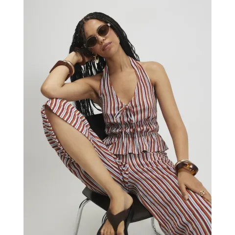 River Island Stripe Textured Halter Neck Top