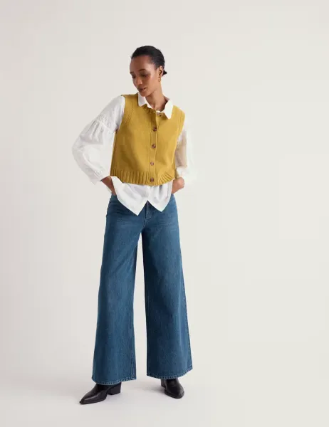 Seasalt Cornwall Merino Wool Rich Button Through Knitted Vest Yellow