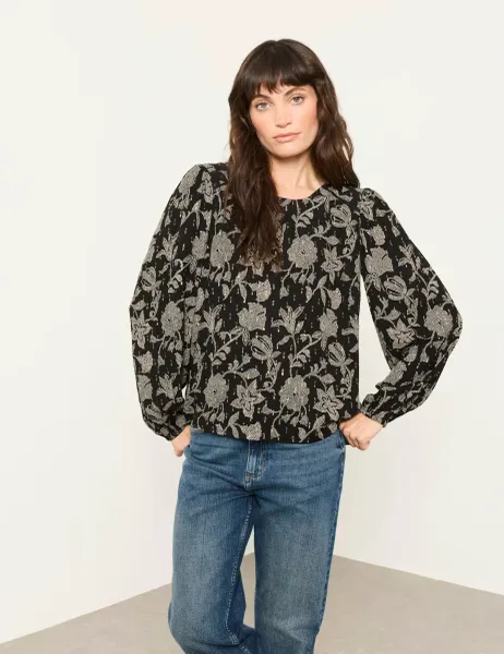 FatFace Floral Blouse Black Mix
