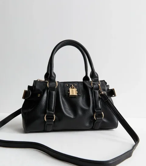 New Look Black Faux Pebbled Leather Padlock Oversized Crossbody Bag Vegan