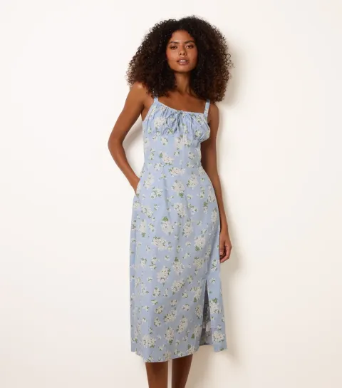 Blue Vanilla Women's Blue Cotton Floral Midi Dress