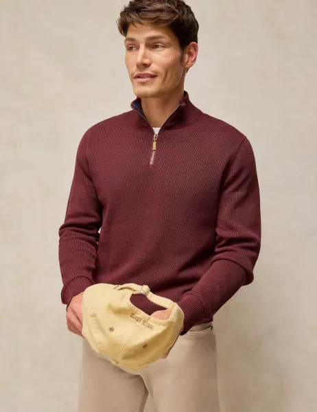 White Stuff Pure Cotton Half Zip Funnel Neck Jumper Red