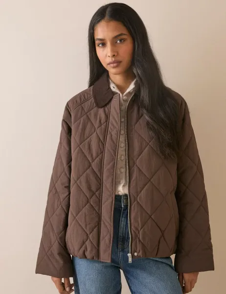 Nobody's Child Quilted Bomber Jacket Chocolate
