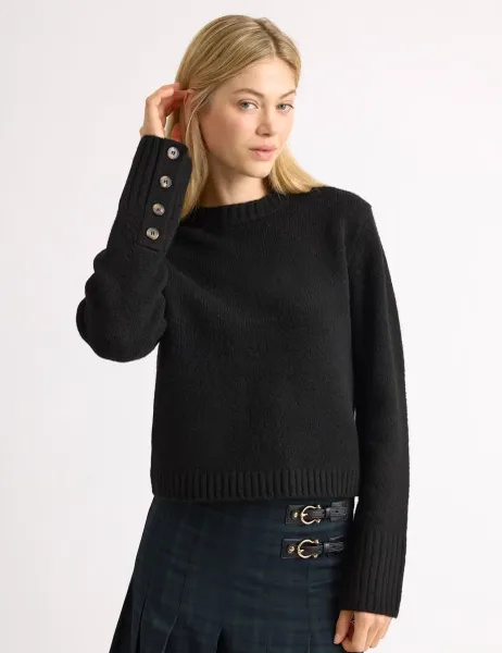 Albaray Crew Neck Button Detail Jumper with Wool Black