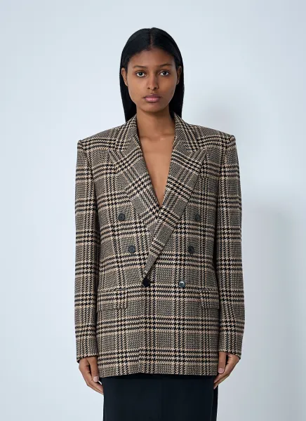 Double-Breasted Plaid Blazer